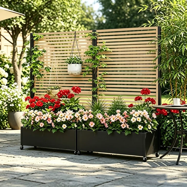 Pflanzkasten aus Metall für den Außenbereich mit Spalier, Hochbeet aus Metall mit Rad, freistehender Sichtschutz-Pflanzkasten für Blumen, Gemüse im Garten, auf der Terrasse, auf dem Balkon – Bild 1