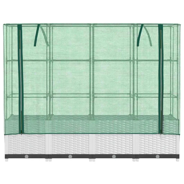 Hochbeet mit Gewächshausaufsatz Rattan-Optik 160x40x138 cm Weiß, Pflanzenkasten mit Foliengewächshaus für Garten, Balkon und Terrasse, Stabiles Tomatenhaus mit Eisenrahmen – Bild 4