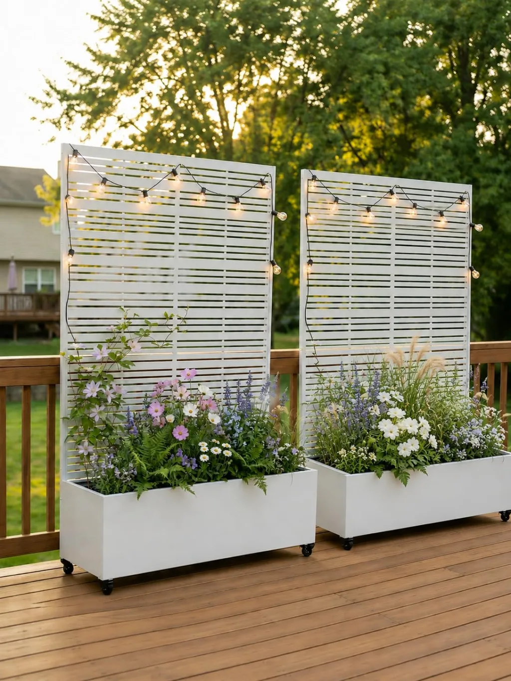 Hochbeet mit Sichtschutz, Metall Pflanzkasten mit Rankgitter und Rollen, freistehender Pflanzkübel 33cm tief, wetterfest für Blumen und Kletterpflanzen - Ideal für Garten, Balkon und Terrasse