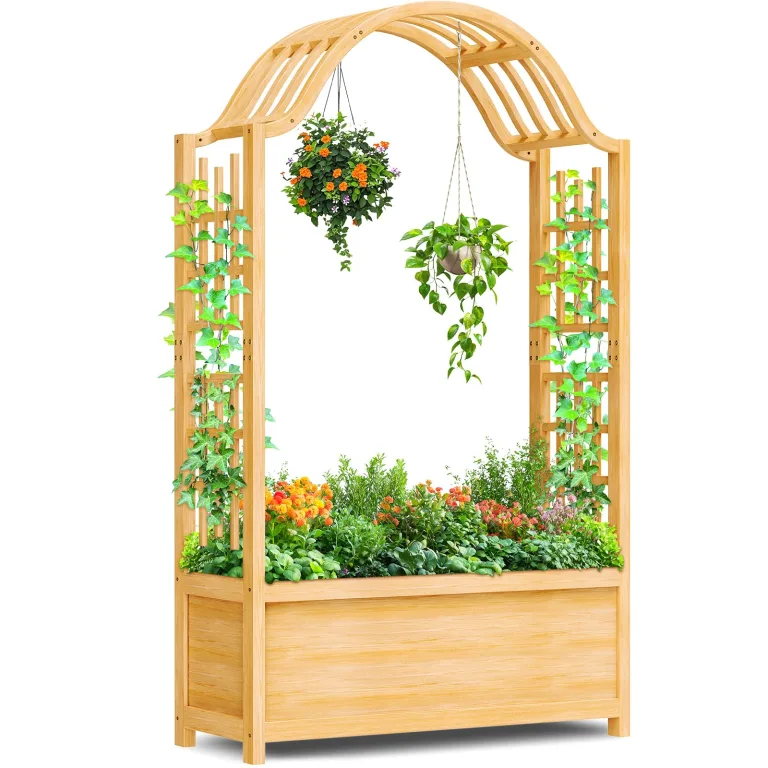 SUNYRISY Holz Hochbeet mit Rankgitter, Blumenkasten mit Rankhilfe, Garten Pflanzkübel mit Spalier, Garten Pflanzkasten Pflanzkübel mit oberem Rankgitter – Bild 7