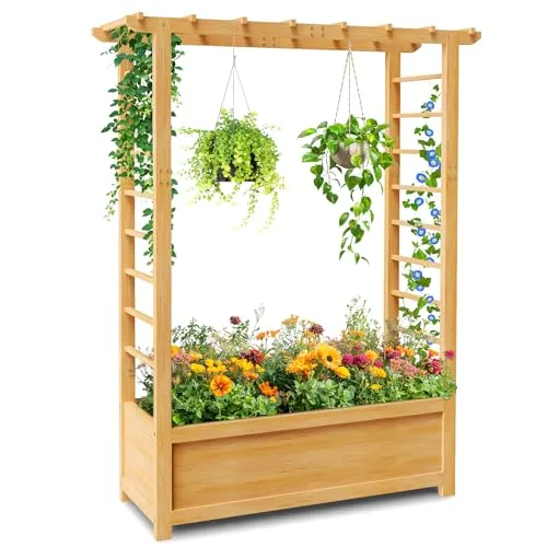 SUNYRISY Holz Hochbeet mit Rankgitter, Blumenkasten mit Rankhilfe, Garten Pflanzkübel mit Spalier, Garten Pflanzkasten Pflanzkübel mit oberem Rankgitter – Bild 8