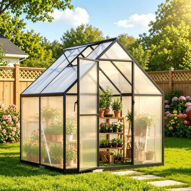 Aluminium Gewächshaus mit Fenster & Metall-Türgriff, 123×180×195cm, Verstärkte Eisen-Ecken, Hagel- & Winterfest PC-Hartplatten Gewächshaus für Garten Balkon Terrasse, Schwarz – Bild 9