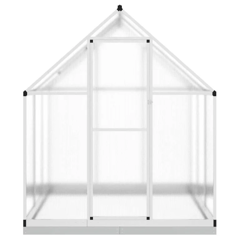 Aluminium Gewächshaus Silbern 169x169x202 cm mit Dachrinnensystem, Polycarbonatplatten, Fundamentrahmen aus verzinktem Stahl und verstellbarem Lüftungsfenster für Hobbygartenbau – Bild 3