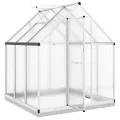 Aluminium Gewächshaus Silbern 169x169x202 cm mit Dachrinnensystem, Polycarbonatplatten, Fundamentrahmen aus verzinktem Stahl und verstellbarem Lüftungsfenster für Hobbygartenbau - Thumbnail 6