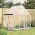 Aluminium Gewächshaus Silbern 169x169x202 cm mit Dachrinnensystem, Polycarbonatplatten, Fundamentrahmen aus verzinktem Stahl und verstellbarem Lüftungsfenster für Hobbygartenbau - Thumbnail 1