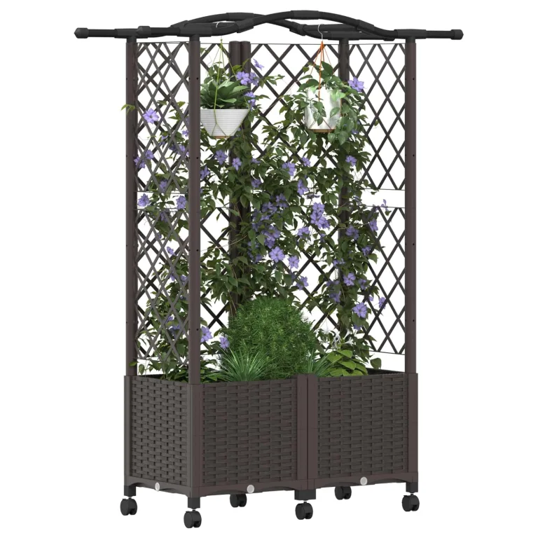 vidaXL Hochbeet mit Rankgitter und Dach Braun 122 x 40 x 144 cm PP, Garten & Terrasse, moderner Kräutertopf, Hochbeet mit Dach, mobil, Gemüse, Urbane Gartenideen – Bild 1