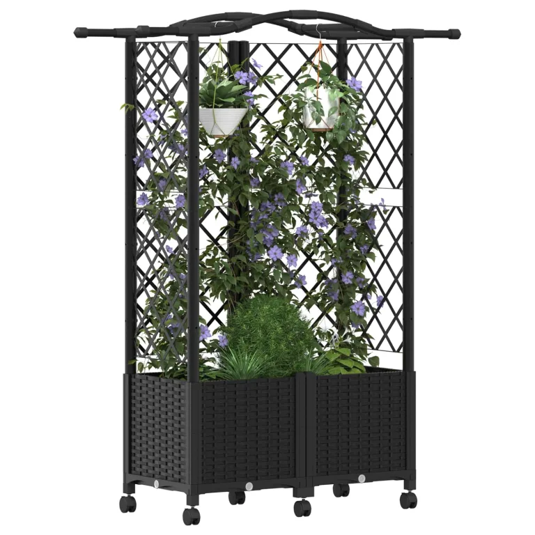 vidaXL Hochbeet mit Rankgitter und Dach Schwarz 122 x 40 x 144 cm PP, Garten & Terrasse, moderner Kräutertopf, Hochbeet mit Dach, mobil, Gemüse, Urbane Gartenideen – Bild 1
