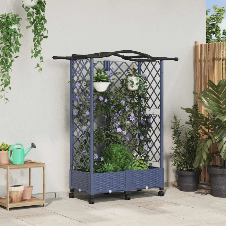 vidaXL Hochbeet mit Rankgitter und Dach Grau 124 x 40 x 129 cm PP, Garten & Terrasse, moderner Kräutertopf, Hochbeet mit Dach, mobil, Gemüse, Urbane Gartenideen – Bild 2