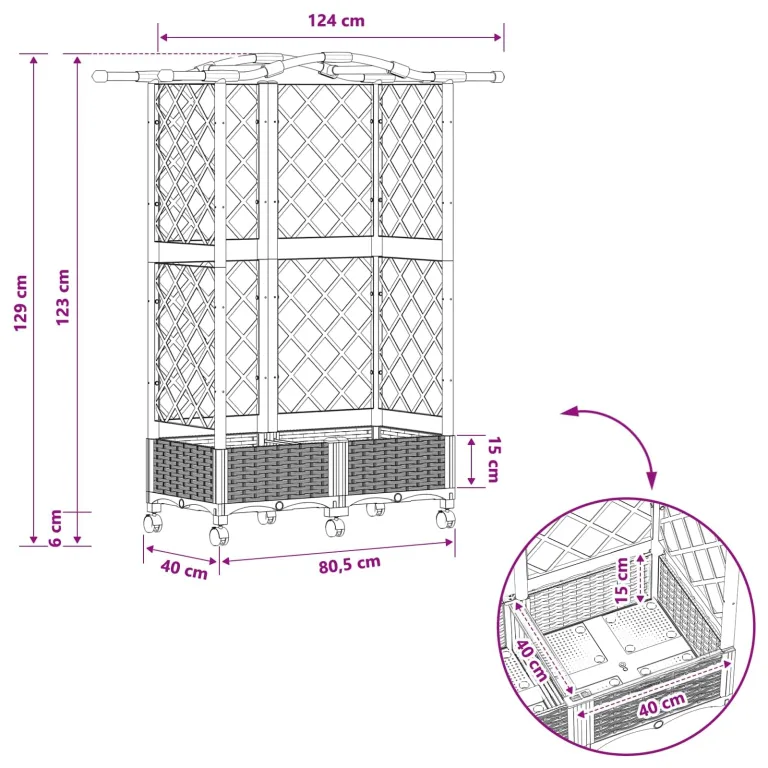 vidaXL Hochbeet mit Rankgitter und Dach Grau 124 x 40 x 129 cm PP, Garten & Terrasse, moderner Kräutertopf, Hochbeet mit Dach, mobil, Gemüse, Urbane Gartenideen – Bild 3