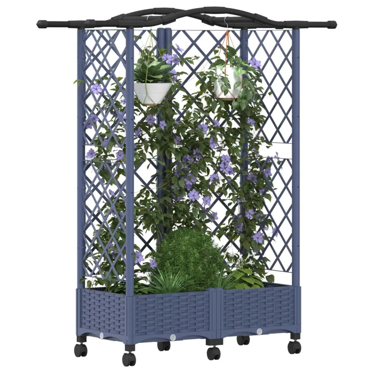 vidaXL Hochbeet mit Rankgitter und Dach Grau 124 x 40 x 129 cm PP, Garten & Terrasse, moderner Kräutertopf, Hochbeet mit Dach, mobil, Gemüse, Urbane Gartenideen – Bild 1