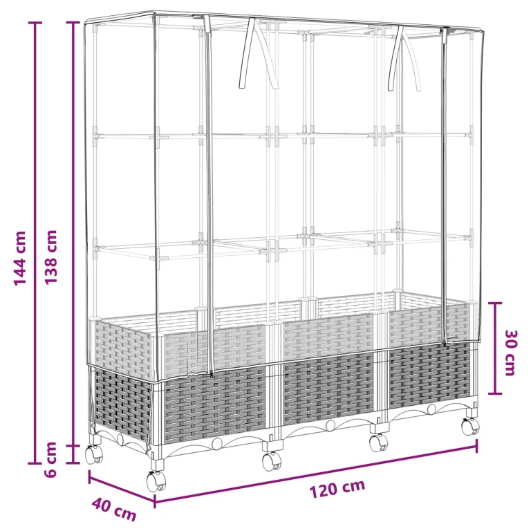 vidaXL Gartenplanter mit Gewächshausabdeckung und Rädern 3 STK. Braun, Garten- und Terrassenbox, modern, rechteckig mit mobilen Pflanzcontainer, höhenverstellbar, wasserfest – Bild 3
