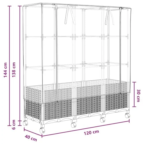 vidaXL Gartenplanter mit Gewächshausabdeckung und Rädern 3 STK. Braun, Garten- und Terrassenbox, modern, rechteckig mit mobilen Pflanzcontainer, höhenverstellbar, wasserfest – Bild 10