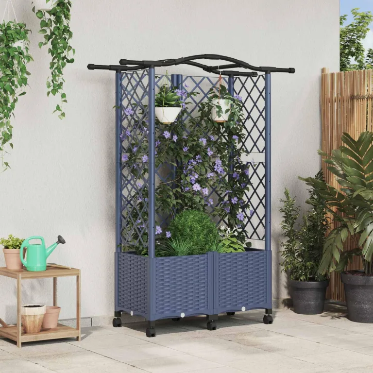 vidaXL Hochbeet mit Rankgitter und Dach Grau 122 x 40 x 144 cm PP, Garten & Terrasse, moderner Kräutertopf, Hochbeet mit Dach, mobil, Gemüse, Urbane Gartenideen – Bild 2