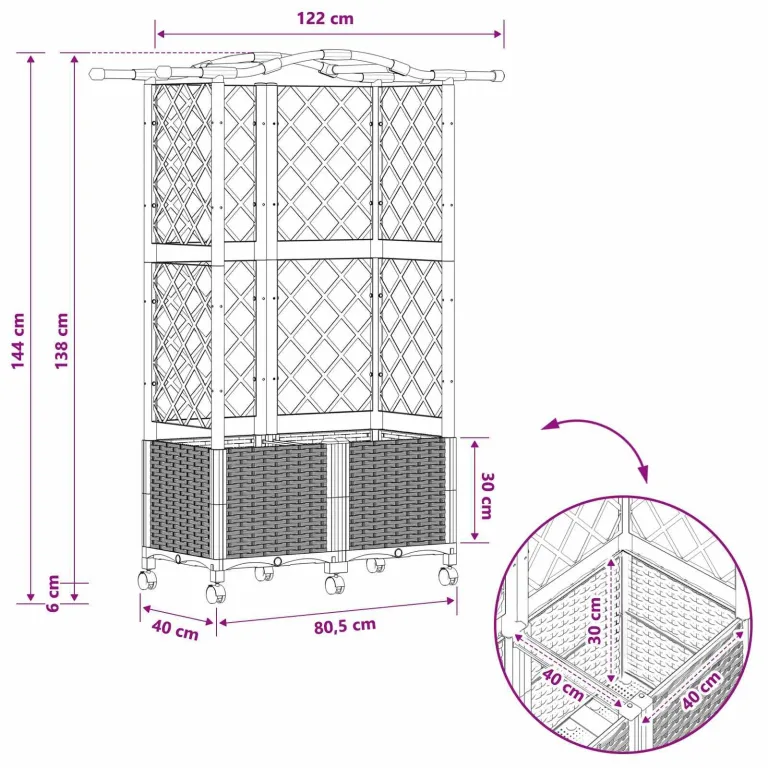 vidaXL Hochbeet mit Rankgitter und Dach Grau 122 x 40 x 144 cm PP, Garten & Terrasse, moderner Kräutertopf, Hochbeet mit Dach, mobil, Gemüse, Urbane Gartenideen – Bild 3