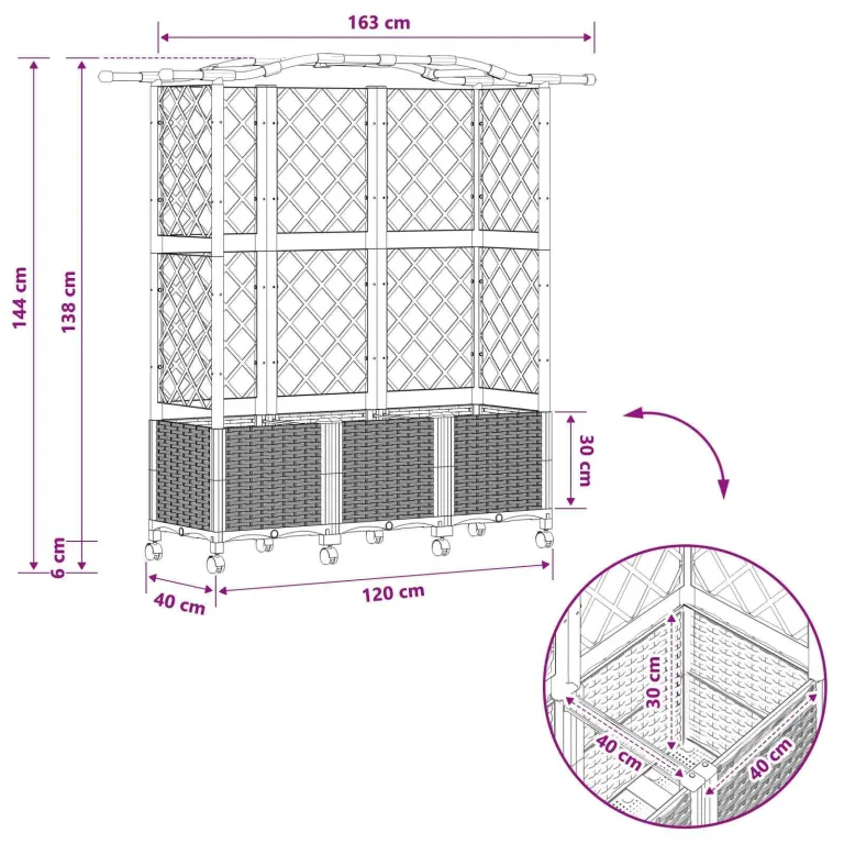 vidaXL Hochbeet mit Rankgitter und Dach Grau 163 x 40 x 144 cm PP, Garten & Terrasse, moderner Kräutertopf, Hochbeet mit Dach, mobil, Gemüse, Urbane Gartenideen – Bild 3