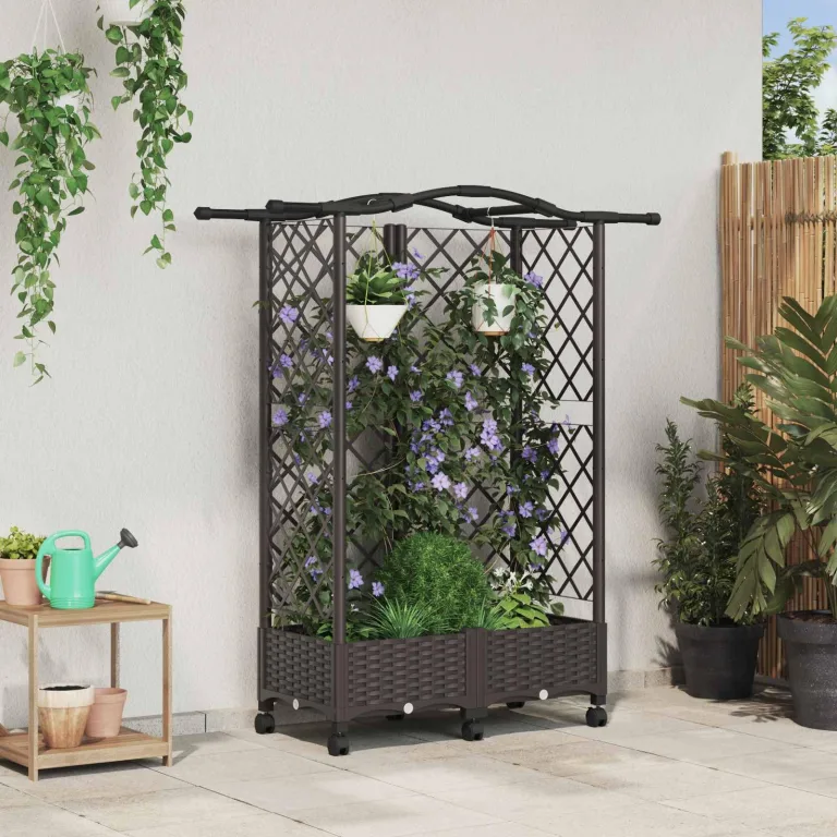 vidaXL Hochbeet mit Rankgitter und Dach Braun 124 x 40 x 129 cm PP, Garten & Terrasse, moderner Kräutertopf, Hochbeet mit Dach, mobil, Gemüse, Urbane Gartenideen – Bild 2