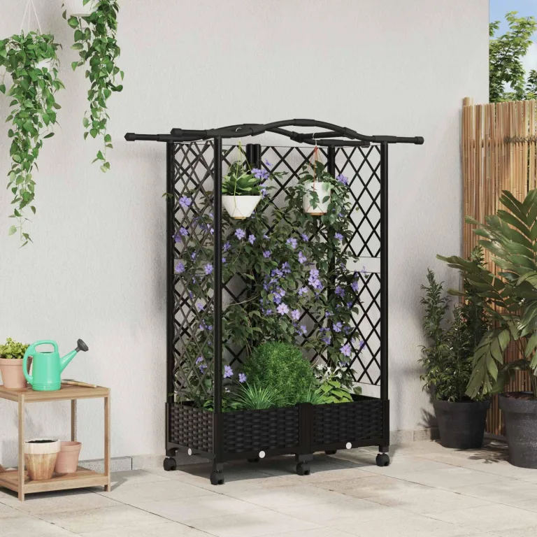 vidaXL Hochbeet mit Rankgitter und Dach Schwarz 124 x 40 x 129 cm PP, Garten & Terrasse, moderner Kräutertopf, Hochbeet mit Dach, mobil, Gemüse, Urbane Gartenideen – Bild 2