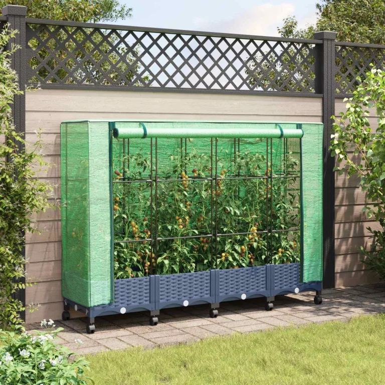 vidaXL Pflanzgefäß für den Garten, mit Abdeckung für Gewächshaus und Rollen, 4 Stück, Polypropylen, für Garten und Terrasse, rechteckig, modern, mit beweglichem Becken, höhenverstellbar, wasserfest – Bild 2