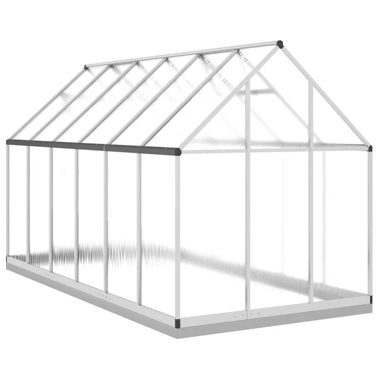 Aluminium Gewächshaus 334x169x202cm mit Fundamentrahmen, begehbares großes Polycarbonat Gewächshaus Silber – Bild 5