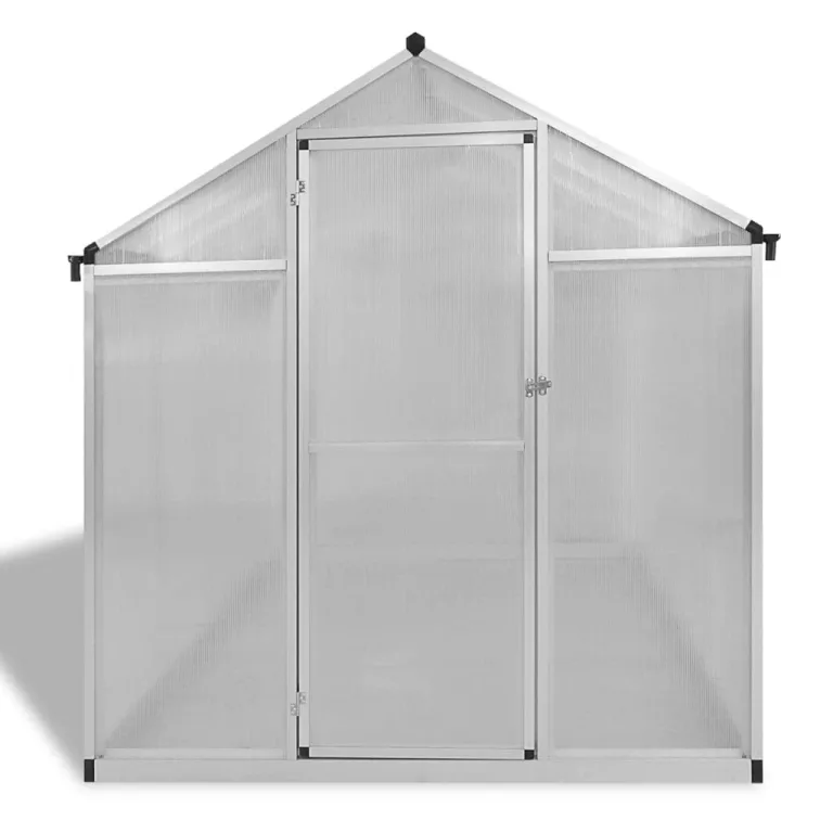 UV-beständiges Treibhaus 4,6 m² mit doppellagigen Polycarbonat Platten, Aluminium Gewächshaus Fundament und Dachrinnensystem für Hobbygärtner – Bild 3