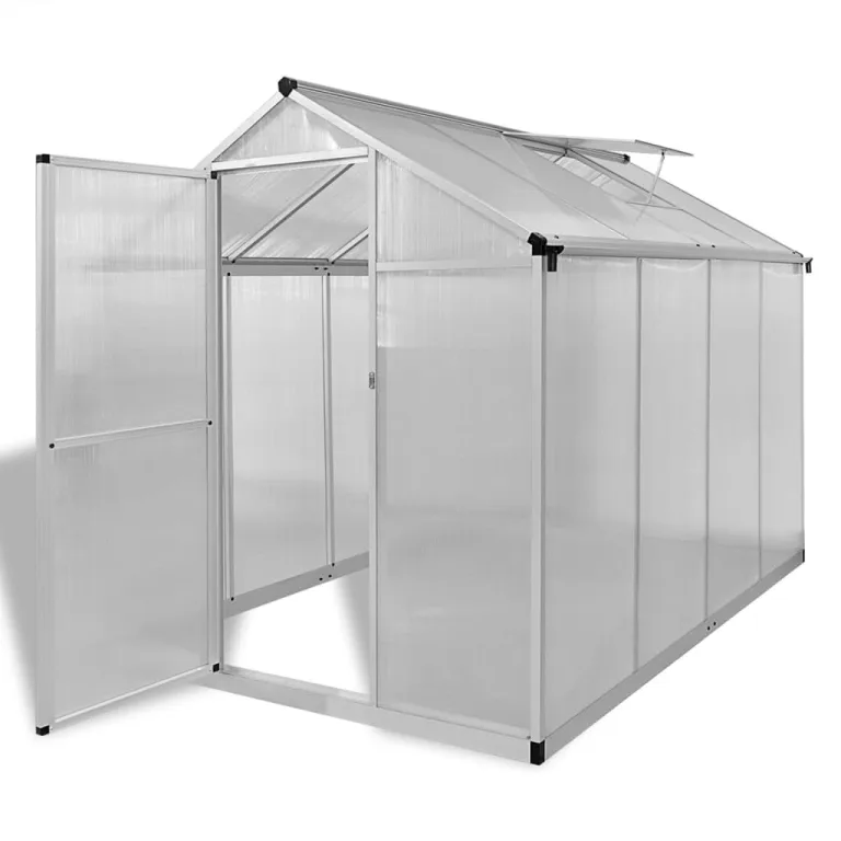 UV-beständiges Treibhaus 4,6 m² mit doppellagigen Polycarbonat Platten, Aluminium Gewächshaus Fundament und Dachrinnensystem für Hobbygärtner – Bild 1