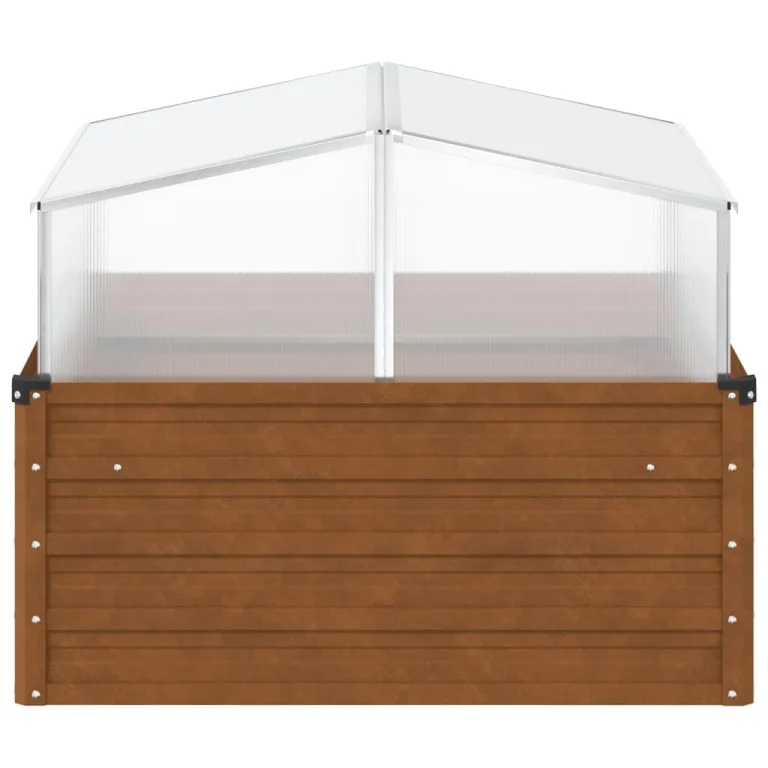 Hochbeet mit Gewächshausaufsatz aus Cortenstahl, 100x100x77 cm, wetterfester Pflanzkasten mit Aluminiumrahmen, ideal für Balkon, Garten, Terrasse, Kräuter – Bild 4