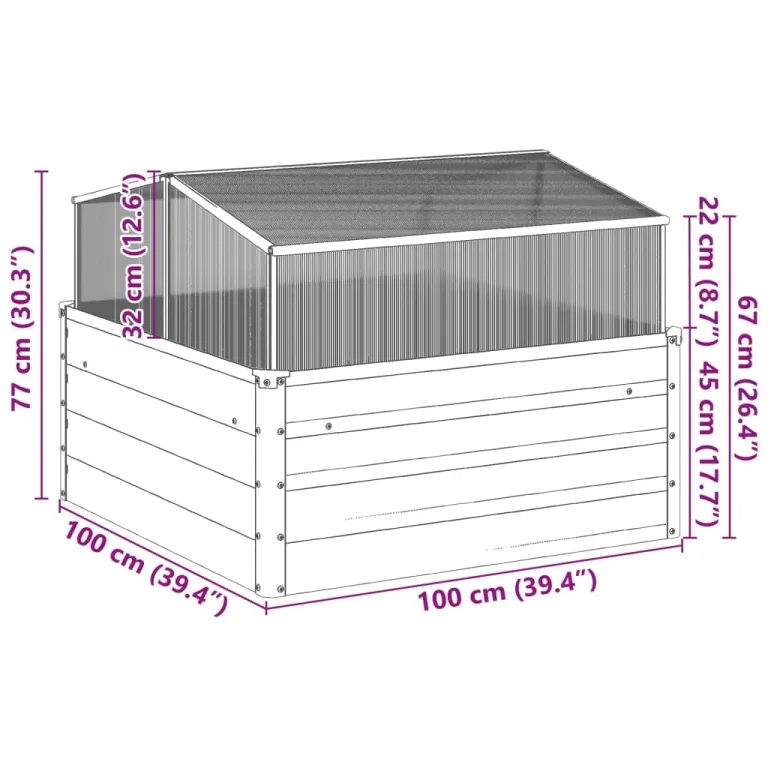 Hochbeet mit Gewächshausaufsatz aus Cortenstahl, 100x100x77 cm, wetterfester Pflanzkasten mit Aluminiumrahmen, ideal für Balkon, Garten, Terrasse, Kräuter – Bild 9