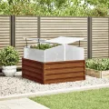 Hochbeet mit Gewächshausaufsatz aus Cortenstahl, 100x100x77 cm, wetterfester Pflanzkasten mit Aluminiumrahmen, ideal für Balkon, Garten, Terrasse, Kräuter - Thumbnail 2