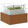 Hochbeet mit Gewächshausaufsatz aus Cortenstahl, 100x100x77 cm, wetterfester Pflanzkasten mit Aluminiumrahmen, ideal für Balkon, Garten, Terrasse, Kräuter - Thumbnail 1
