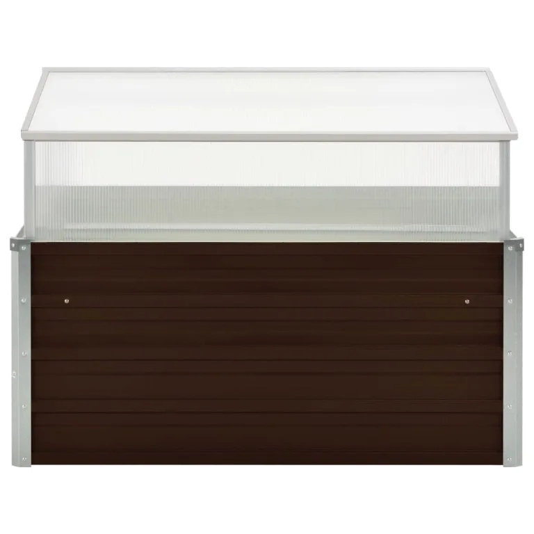 Gewächshaus Braun aus verzinktem Stahl 100 x 100 x 85 cm mit PC-Board Dach abnehmbar, Pflanzgefäß für Balkon, Garten, Terrasse, frostbeständig und winterhart, ideal für Kräuter, Blumen – Bild 2