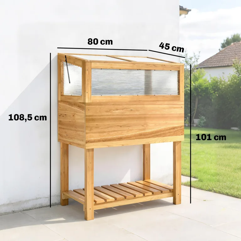 Outsunny Hochbeet mit Frühbeetaufsatz aus Holz Ergonomisch erhöhter Pflanzkasten mit aufklappbarer Abdeckung Vliesstoff Regal Gemüsebeet Blumenkasten für Balkon Garten 80x45x108,5cm Naturholz – Bild 7