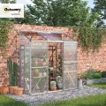 Outsunny Gewächshaus aus Polycarbonat und Alu mit Schiebetür, aufklappbaren Dachfenstern, Treibhaus Tomatenhaus Pflanzenhaus für Garten, 192 x 68 x 196 cm, Silber - Thumbnail 2