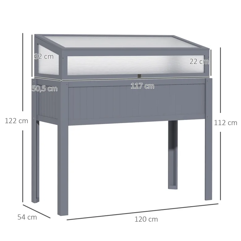 Outsunny Hochbeet Holz mit 2-in-1 Frühbeet Gewächshaus Tomatenhaus Gemüsebeet Kräuterbeet Pflanzkasten für Terrasse Balkon und Garten Polycarbonat 120 x 54 x 112/122 cm Grau – Bild 6