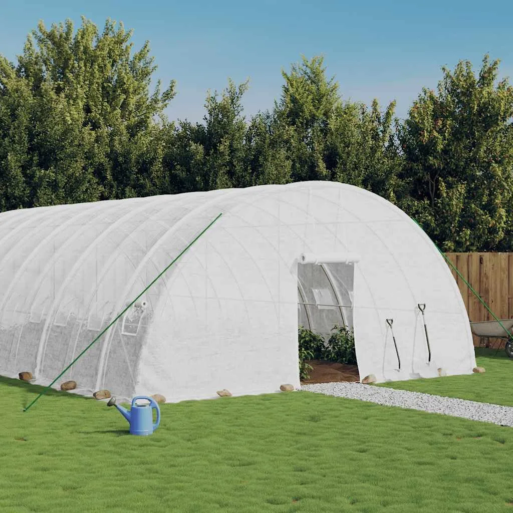 Gewächshaus mit Stahlrahmen Weiß 36 m² 6x6x2,85 m mit PE-Folie, aufrollbaren Fenstern, Reißverschluss-Tür, wetterfest und belüftet für Gemüseanbau, Tomatenhaus, Balkon, Terrasse, Outdoor - Bild 1