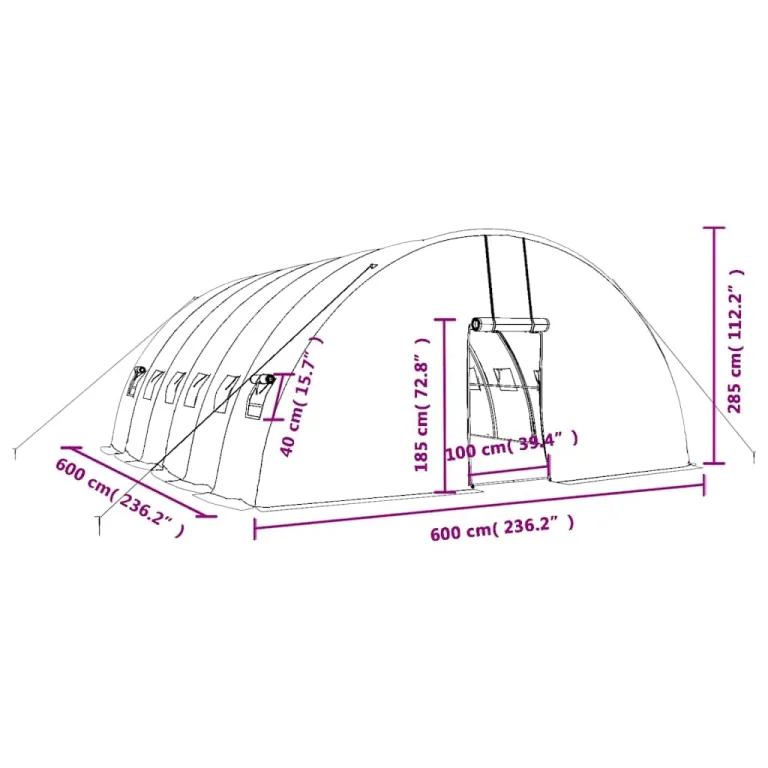 Gewächshaus mit Stahlrahmen Weiß 36 m² 6x6x2,85 m mit PE-Folie, aufrollbaren Fenstern, Reißverschluss-Tür, wetterfest und belüftet für Gemüseanbau, Tomatenhaus, Balkon, Terrasse, Outdoor – Bild 9