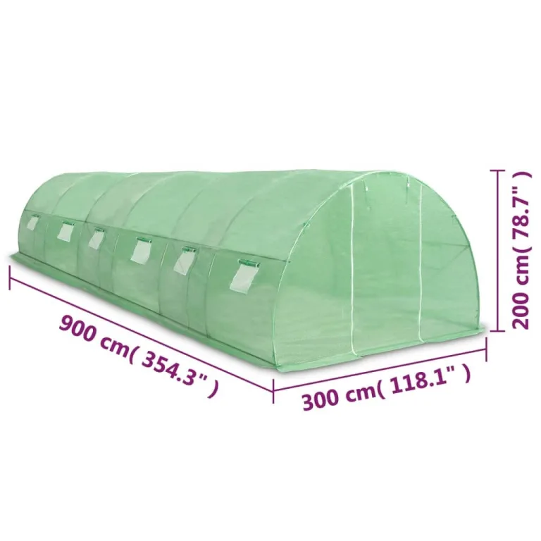 Gewächshaus 27m² mit 140g/m² PE-Netzgewebe, verzinktem Stahlrahmen, 900x300x200 cm, 12 Fenster, 1 Tür, für Pflanzenhaus, Gemüseanbau, Tomatenhaus, Frühbeet, Balkon, Garten, Outdoor – Bild 8