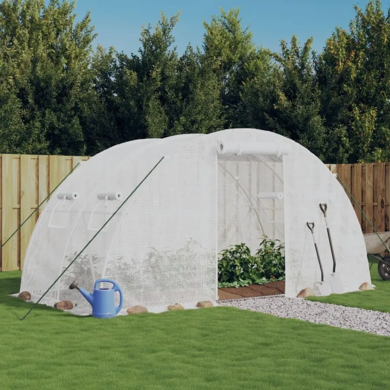 Gewächshaus mit Stahlrahmen Weiß 8 m² 4x2x2 m, wetterfestes Folienzelt mit Fenster und Belüftung, ideal für Gemüseanbau, Tomatenhaus, Frühbeet, Pflanzenhaus für Garten und Terrasse – Bild 1