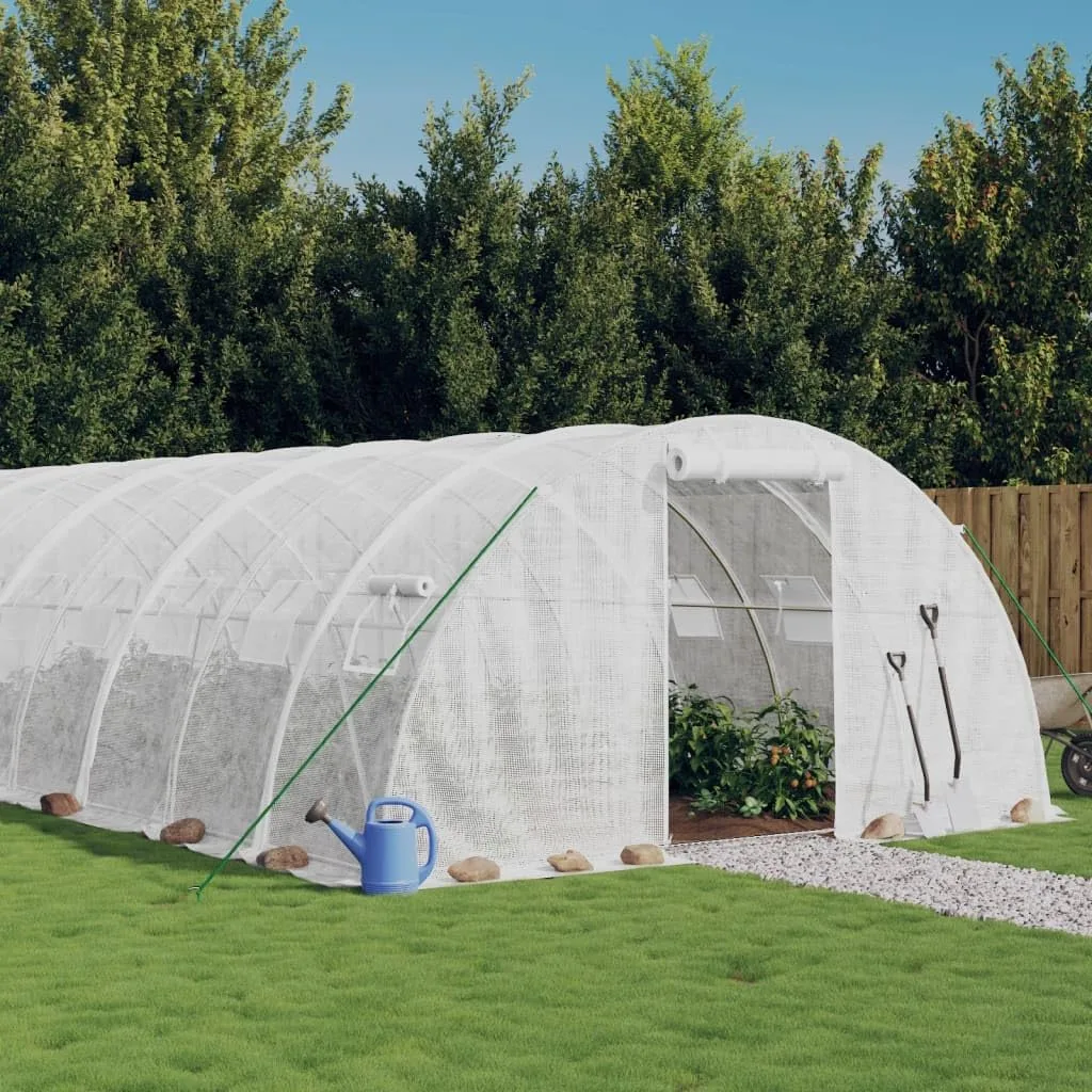 Gewächshaus mit Stahlrahmen Weiß 40 m² 10x4x2 m, wetterfestes Pflanzenhaus mit PE-Folie, Belüftung durch Fenster und Tür, ideal für Gemüseanbau, Tomatenhaus, Frühbeet, Balkon und Garten - Bild 1