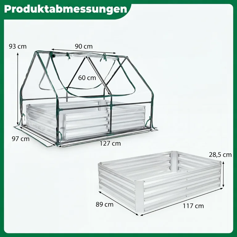 COSTWAY 3 in 1 Gewächshaus mit Hochbeet, Metall Pflanzkasten, PVC-Folie, Blumenbeet mit Zwei Fenstern, Rechteckiges Frühbeet für Blumen, Kräuter im Garten, Terrasse und Balkon (127 x 97 x 93 cm) – Bild 3