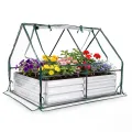 COSTWAY 3 in 1 Gewächshaus mit Hochbeet, Metall Pflanzkasten, PVC-Folie, Blumenbeet mit Zwei Fenstern, Rechteckiges Frühbeet für Blumen, Kräuter im Garten, Terrasse und Balkon (127 x 97 x 93 cm) - Thumbnail 9