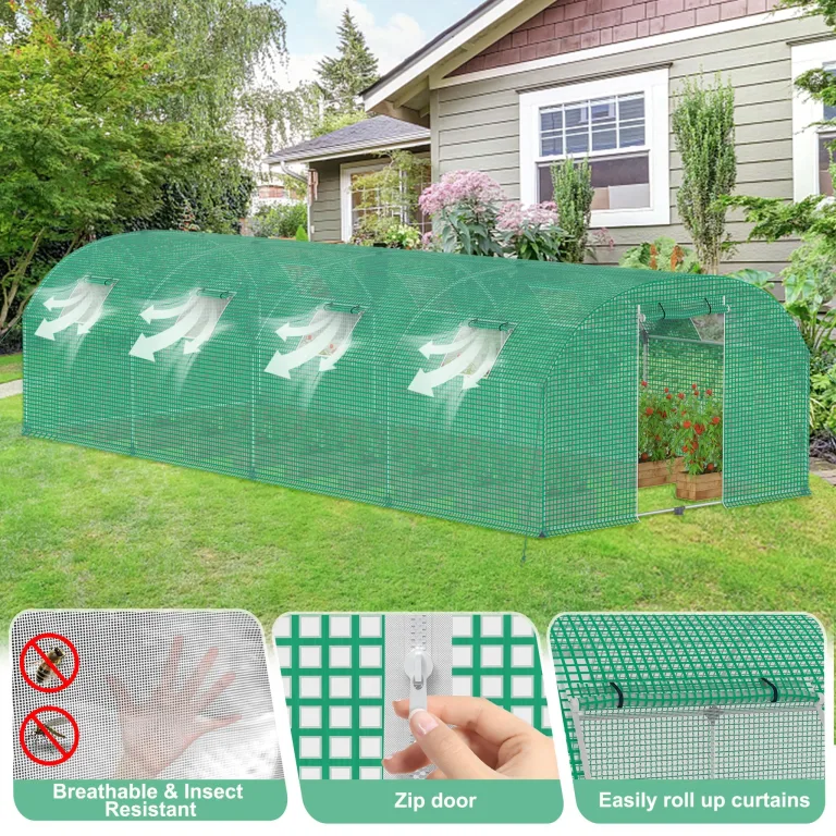 LZQ Gewächshaus 3x6 m 18 m² – Robustes Foliengewächshaus für Garten mit Stahlrahmen Ø22 mm, UV-beständiger & reißfester PE-Folie, Tomatenhaus Winterfest mit Belüftung, Fenstern, Tür & Insektenschutz – Bild 5
