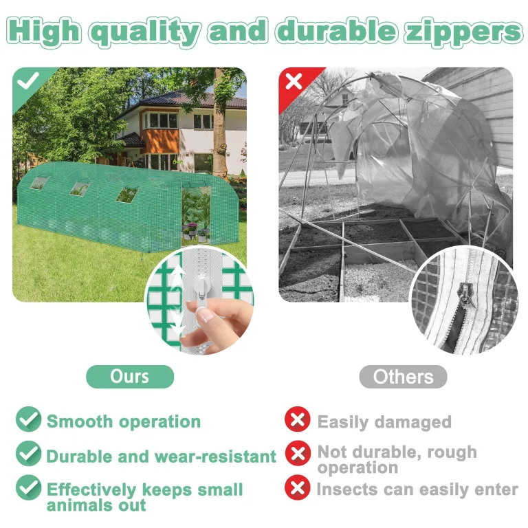 LZQ Gewächshaus 3x6 m 18 m² – Robustes Foliengewächshaus für Garten mit Stahlrahmen Ø22 mm, UV-beständiger & reißfester PE-Folie, Tomatenhaus Winterfest mit Belüftung, Fenstern, Tür & Insektenschutz – Bild 8