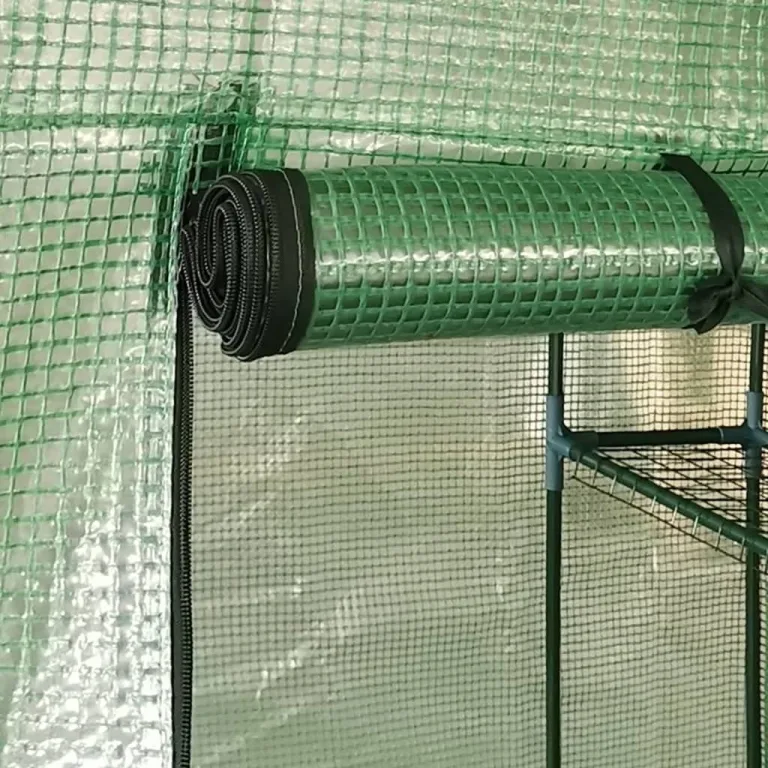 Gewächshaus mit Ablagen Stahl Grün 143x143x195 cm Garten Treibhaus mit Tür Regal Pflanzen Schutz Outdoor Beet Frühbeet Überwintern Gemüse Tomaten Frostschutz Wärme Klima – Bild 5