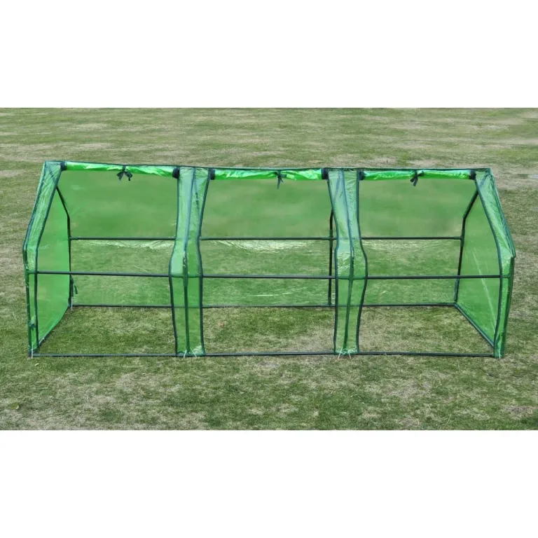 Gewächshaus mit 3 Türen, pulverbeschichteter Stahlrahmen, grüne reißfeste PVC-Folie, 240x90x90 cm, wetterfestes Garten-Treibhaus für Gemüse, Tomaten, Pflanzen, Frühbeet, Frostschutz – Bild 2
