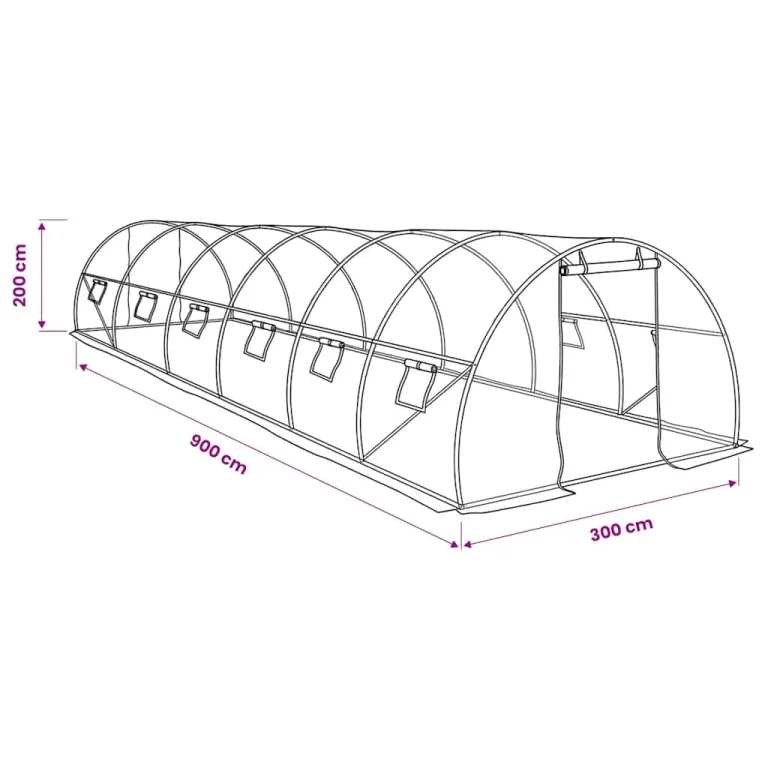 Gewächshaus 27m² mit 900x300x200 cm verzinktem Stahlrahmen und 12 Fenstern, robustes Treibhaus mit PE-Netzgewebe für Garten, Balkon, Terrasse, Gemüse- und Pflanzenschutz im Outdoorbereich – Bild 9
