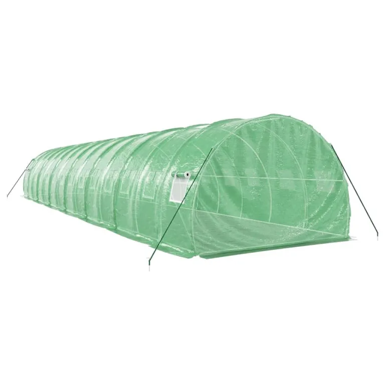 Gewächshaus mit Stahlrahmen 42 m² 14x3x2 m grün, UV-beständige PE-Folie, aufrollbare Fenster und Tür, wetterfest für Garten, Gemüse, Pflanzen, Frostschutz, Outdoor Nutzung – Bild 5