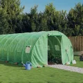 Gewächshaus mit Stahlrahmen 42 m² 14x3x2 m grün, UV-beständige PE-Folie, aufrollbare Fenster und Tür, wetterfest für Garten, Gemüse, Pflanzen, Frostschutz, Outdoor Nutzung - Thumbnail 1