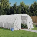 Gewächshaus mit Stahlrahmen Weiß, 42 m², 14x3x2 m, wetterfestes Treibhaus mit PE-Folie, sechs Fenster, Reißverschlusstür, ideal für Gemüse, Tomaten, Pflanzen - Thumbnail 10