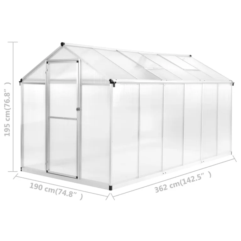 Gewächshaus Aluminium mit Polycarbonat-Platten 362x190x195 cm 13,41 m³ Volumen UV-beständig und wärmeisoliert für Garten, Balkon, Terrasse, Gemüseanbau, Tomatenhaus, Pflanzenhaus – Bild 9