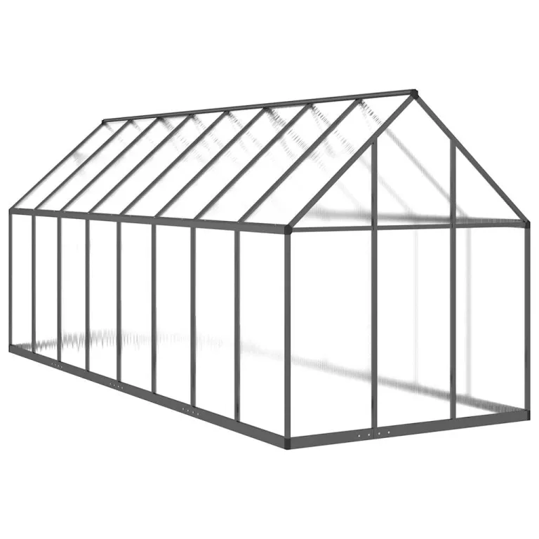 Gewächshaus mit Fundamentrahmen Anthrazit 445x169x195 cm Alu UV-beständig Polycarbonat Treibhaus mit Lüftungsfenster und Flügeltür für Garten Frühbeet Pflanzen Schutz und Überwintern – Bild 4